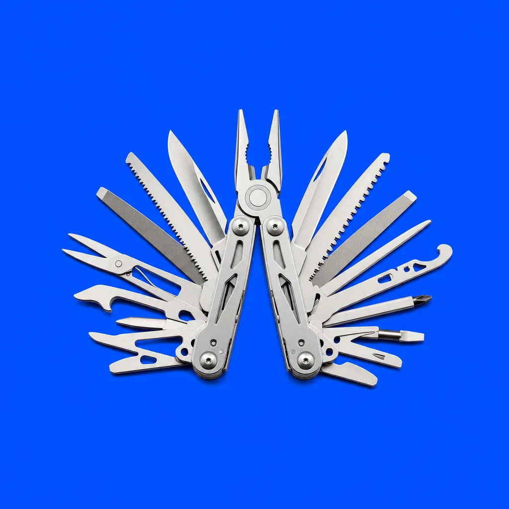 A multi-tool opened out into a fan