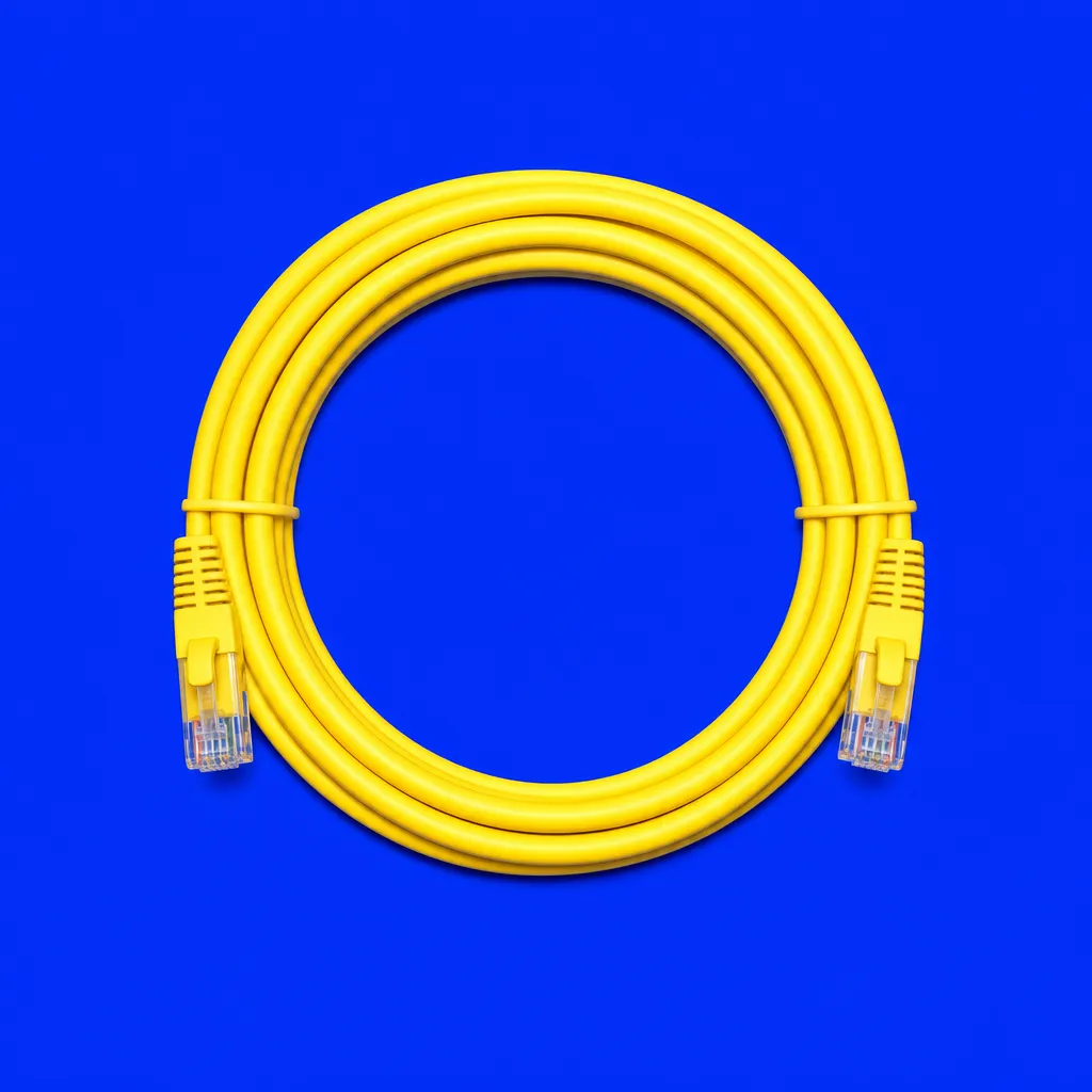 A coiled yellow network cable
