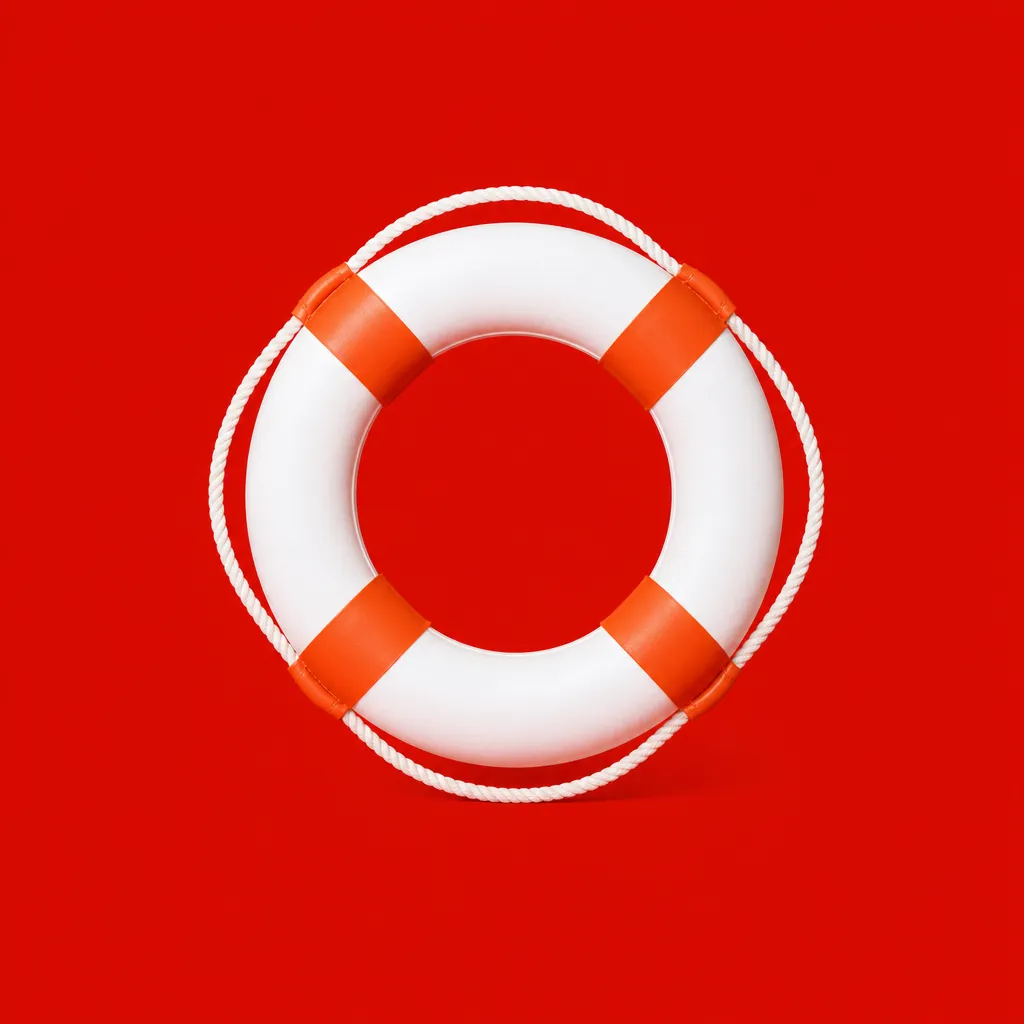 A white and orange lifebuoy on red