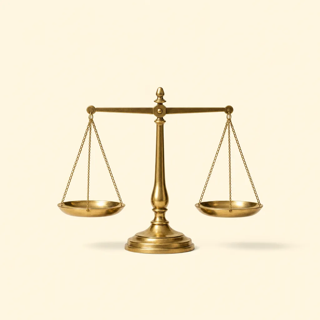 A pair of brass balance scales, level